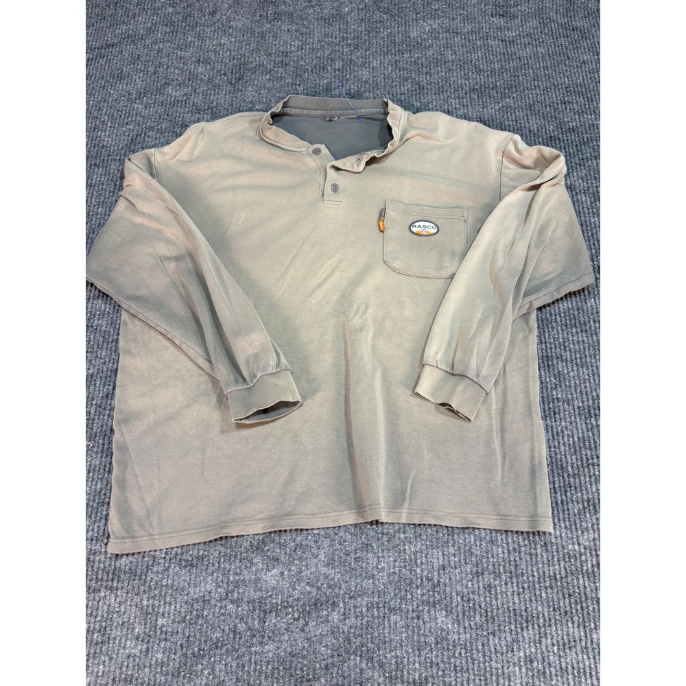 Rasco FR Mens Flame Resistant Henley Shirt Khaki Tan CAT 2 NFPA 2112 Large L